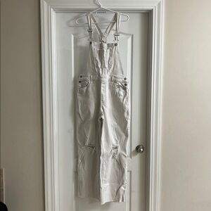OVERALLS Hollister White High Rise Vintage Denim Overalls Size L Distressed Y2K